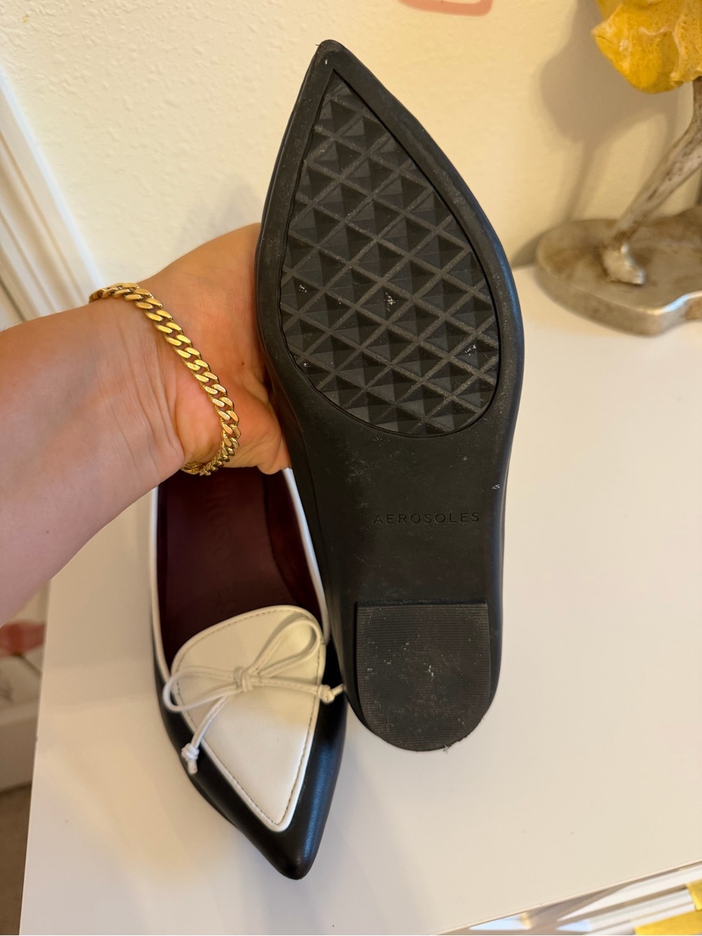 Aerosoles Black & White Pointed Toe Ballet Flats - Picture 3 of 5